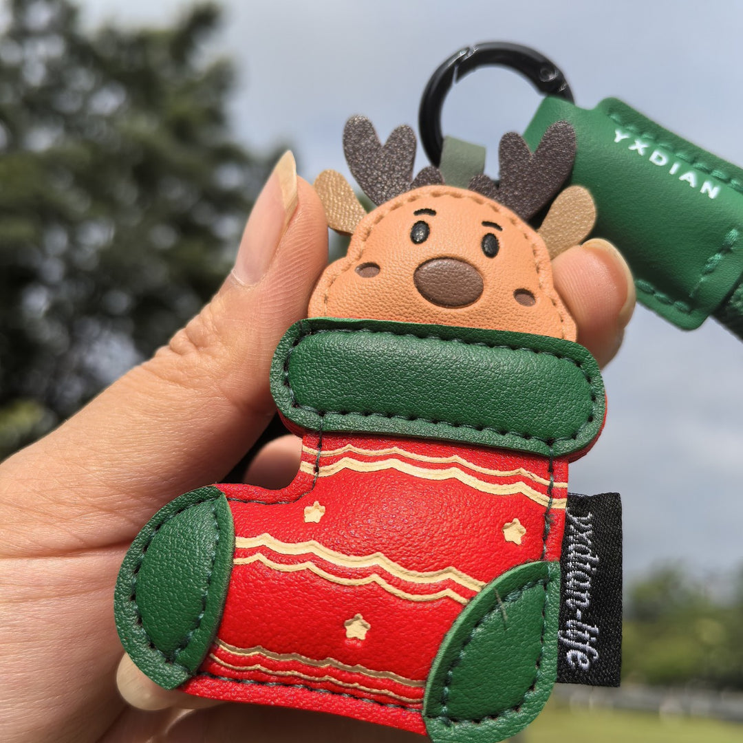 Christmas Tree Christmas Stocking Hanging PU Leather Keychain Christmas Ornaments
