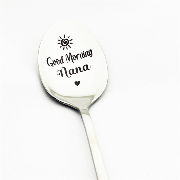 Good Morning Coffee Spoon Stainless Steel Spoon Gift for Nana Papa Mom