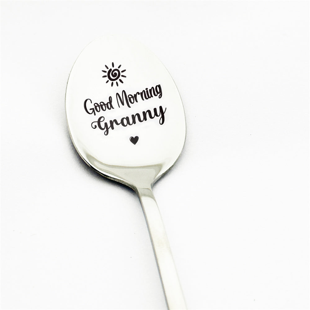 Good Morning Coffee Spoon Stainless Steel Spoon Gift for Nana Papa Mom
