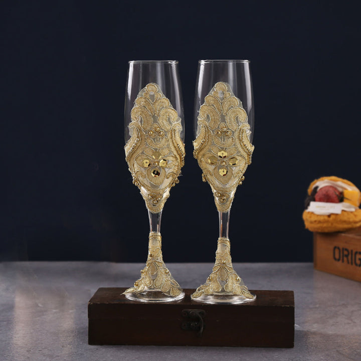 Wedding Wine Glasses Cake Cutting Set Gold Sequin Wine Glasses Champagne Cups