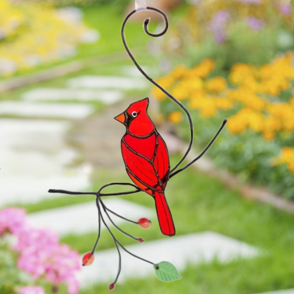 Red Bird Stained Glass Suncatcher Cardinal Window Hanging Ornament