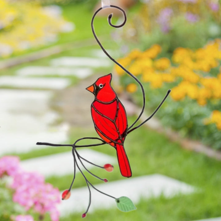 Red Bird Stained Glass Suncatcher Cardinal Window Hanging Ornament