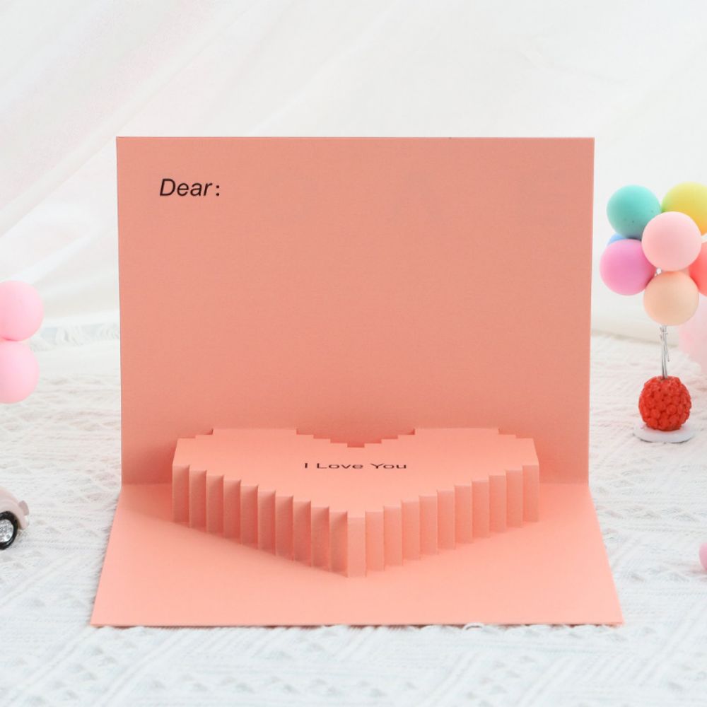 3D Creative Valentine's Day Wedding Pop Up Card Romantic Pink Heart Pop Up Greeting Card