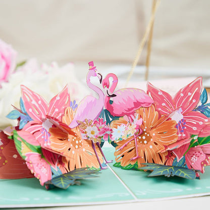 Flamingo Flowers 3D Pop Up Greeting Card