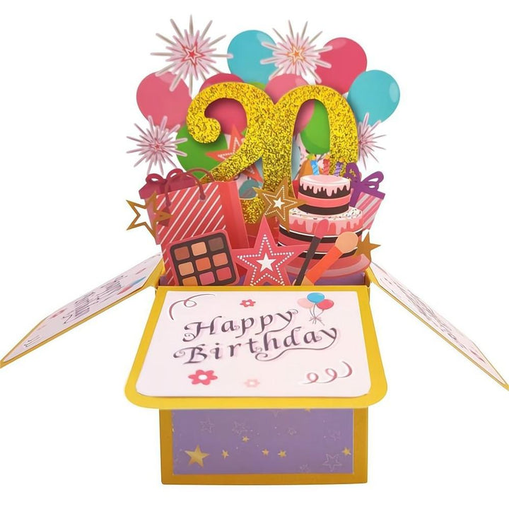 Birthday Pop Up Box Card 20th Birthday 3D Pop Up Greeting Card