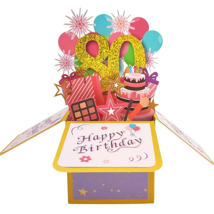 Birthday Pop Up Box Card 80th Birthday 3D Pop Up Greeting Card