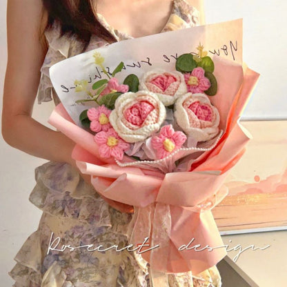 Crochet Flowers Bouquet Handmade Knitted Roses Bouquet Wedding Gift