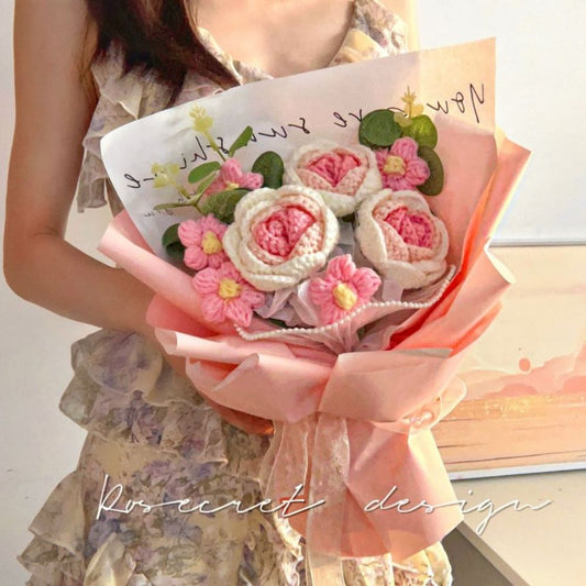 Crochet Flowers Bouquet Handmade Knitted Roses Bouquet Wedding Gift