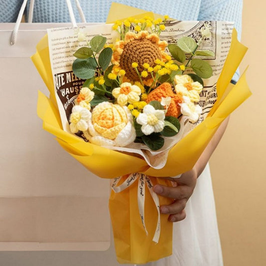 Crochet Flowers Bouquet Handmade Knitted Sunflower Bouquet Wedding Gift