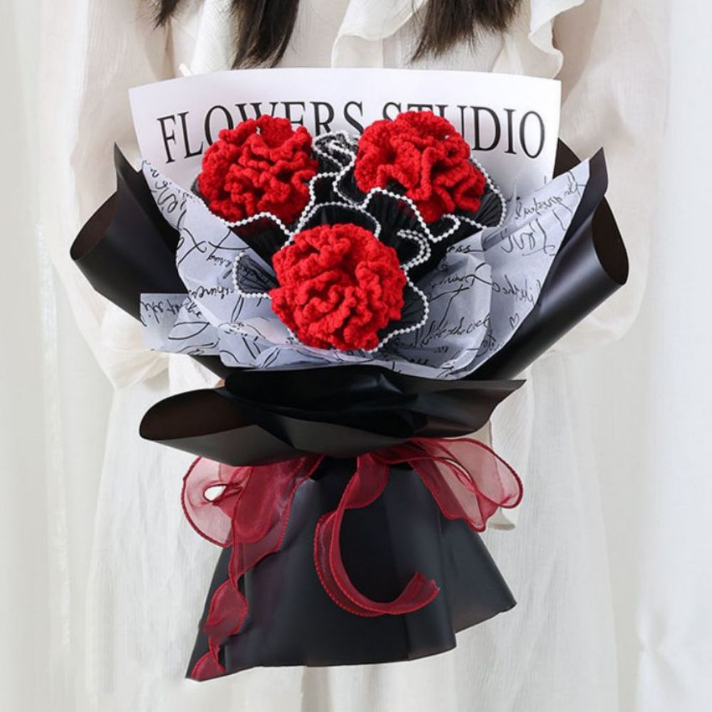Crochet Flowers Bouquet Handmade Knitted Carnation Bouquet Wedding Gift