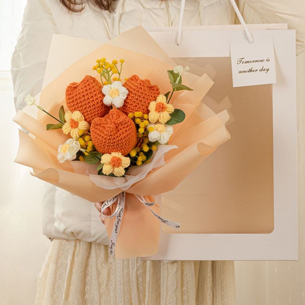 Crochet Flowers Bouquet Handmade Knitted Tulip Bouquet Wedding Gift