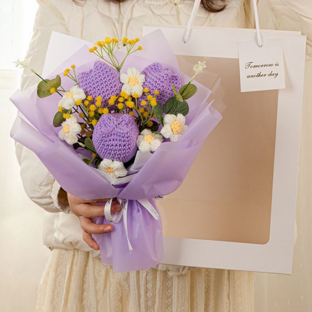 Crochet Flowers Bouquet Handmade Knitted Tulip Bouquet Wedding Gift