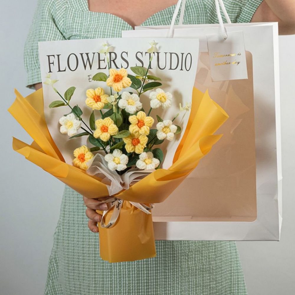 Crochet Flowers Bouquet Handmade Knitted Little Daisy Bouquet Wedding Gift