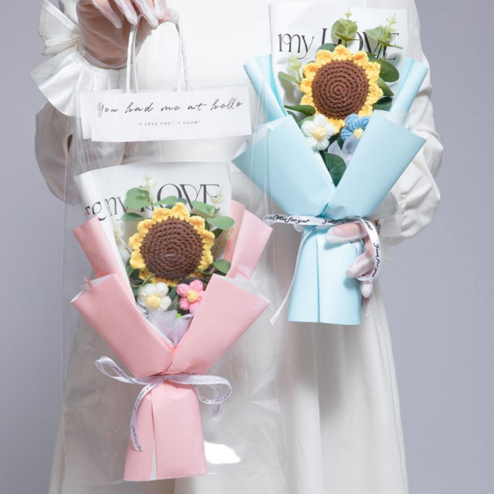 Crochet Flowers Bouquet Handmade Knitted Sunflower Bouquet Wedding Gift