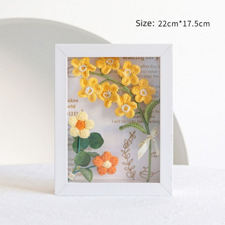 Crochet Bouquets Photo Frame Handmade Knitted Flower Shadowbox Frame Desktop Decoration