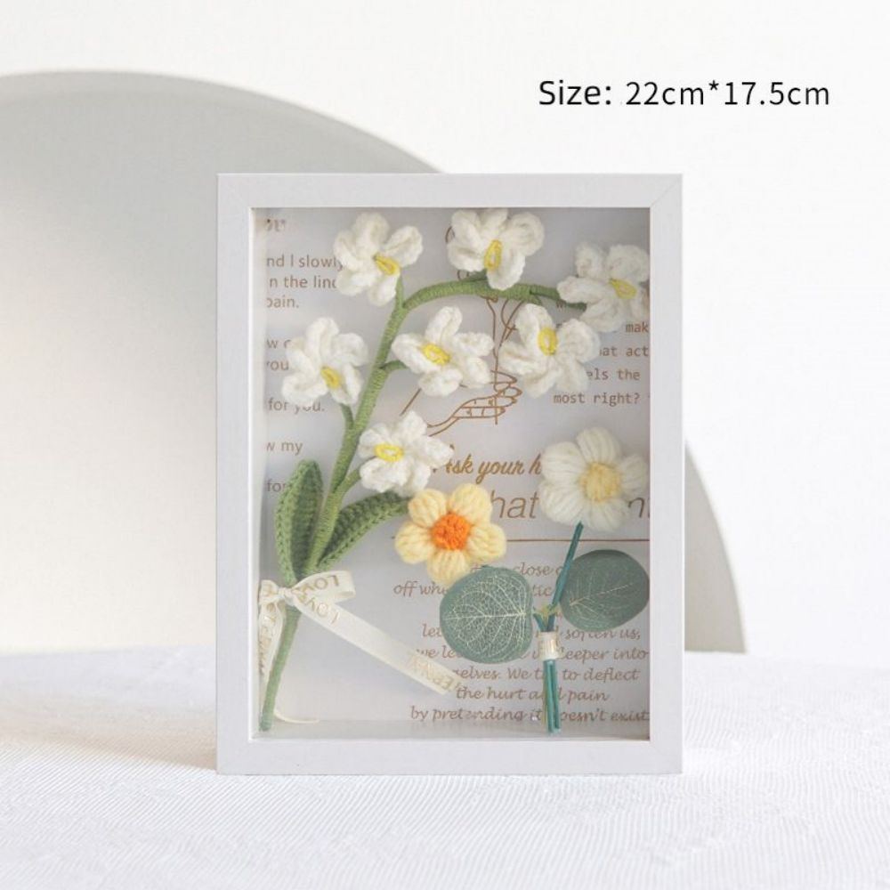 Crochet Bouquets Photo Frame Handmade Knitted Flower Shadowbox Frame Desktop Decoration