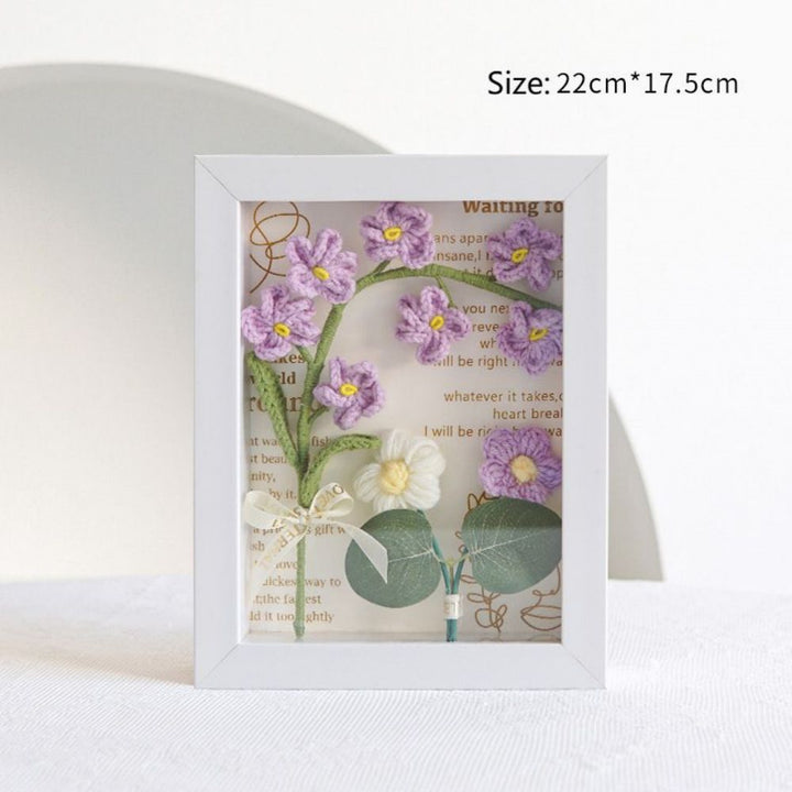 Crochet Bouquets Photo Frame Handmade Knitted Flower Shadowbox Frame Desktop Decoration