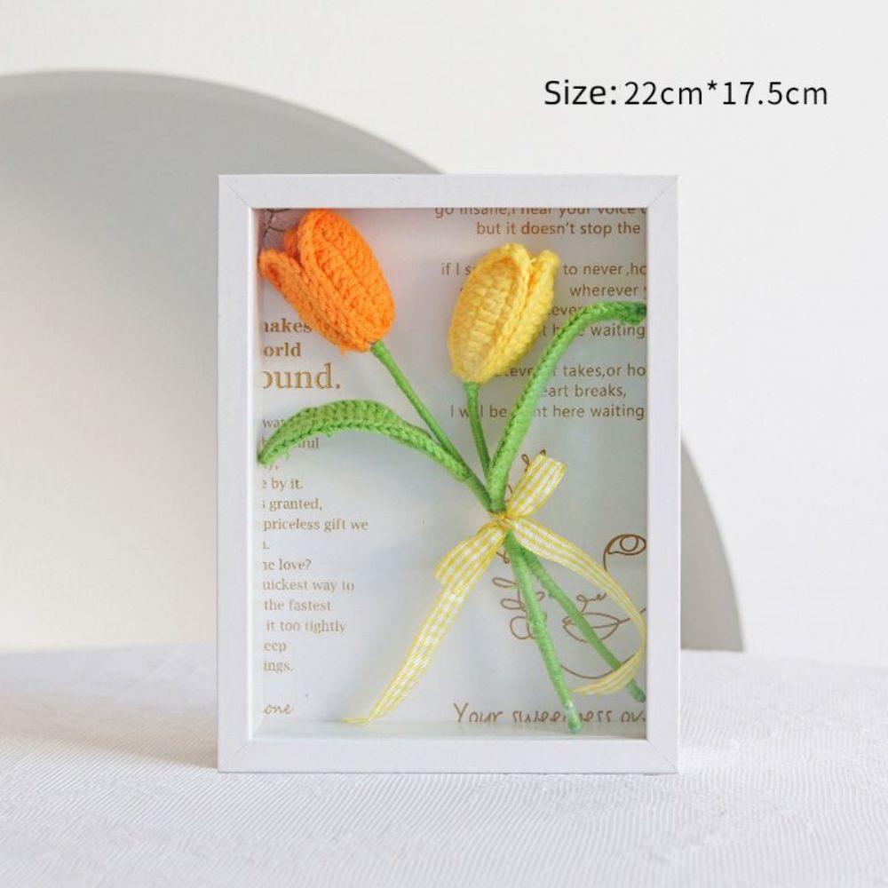 Crochet Bouquets Photo Frame Handmade Knitted Flower Shadowbox Frame Desktop Decoration