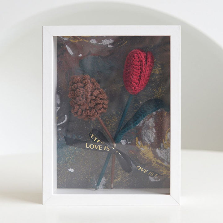 Crochet Bouquets Photo Frame Handmade Knitted Flower Shadowbox Frame Desktop Decoration