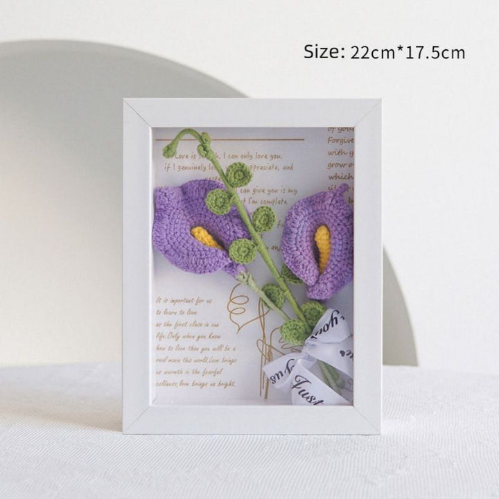Crochet Bouquets Photo Frame Handmade Knitted Flower Shadowbox Frame Desktop Decoration
