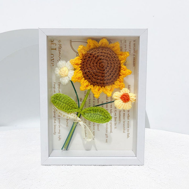 Crochet Bouquets Photo Frame Handmade Knitted Flower Shadowbox Frame Desktop Decoration