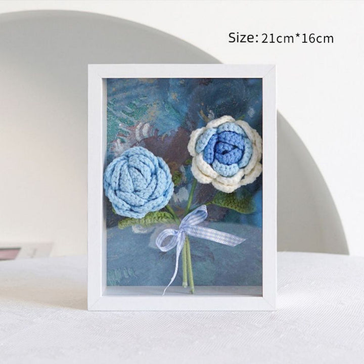 Crochet Bouquets Photo Frame Handmade Knitted Flower Shadowbox Frame Desktop Decoration