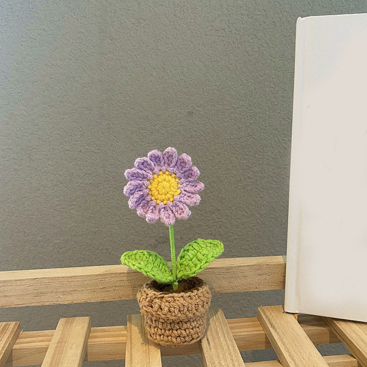 Handmade Crochet Flowers Completed Hand Woven Knitted Potted Plants Gift for Handicraft Lover