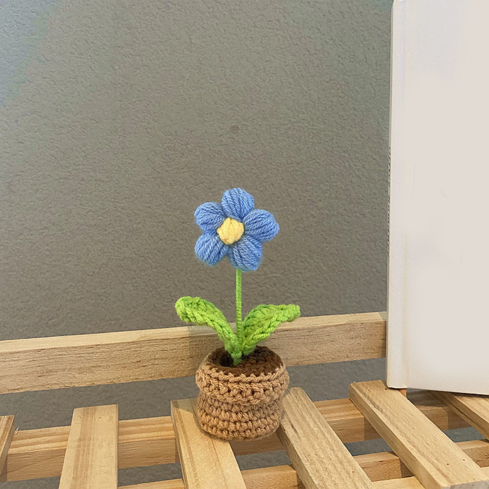 Handmade Crochet Flowers Completed Hand Woven Knitted Potted Plants Gift for Handicraft Lover