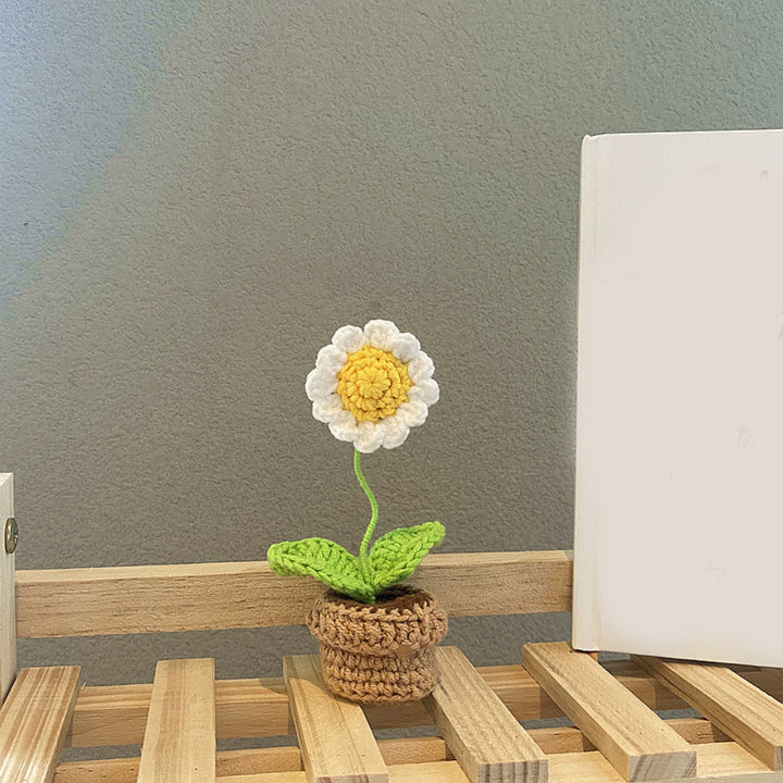 Handmade Crochet Flowers Completed Hand Woven Knitted Potted Plants Gift for Handicraft Lover