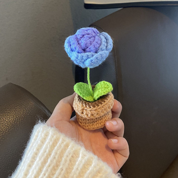 Handmade Crochet Flowers Completed Hand Woven Knitted Potted Plants Gift for Handicraft Lover