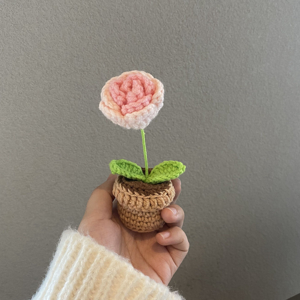 Handmade Crochet Flowers Completed Hand Woven Knitted Potted Plants Gift for Handicraft Lover