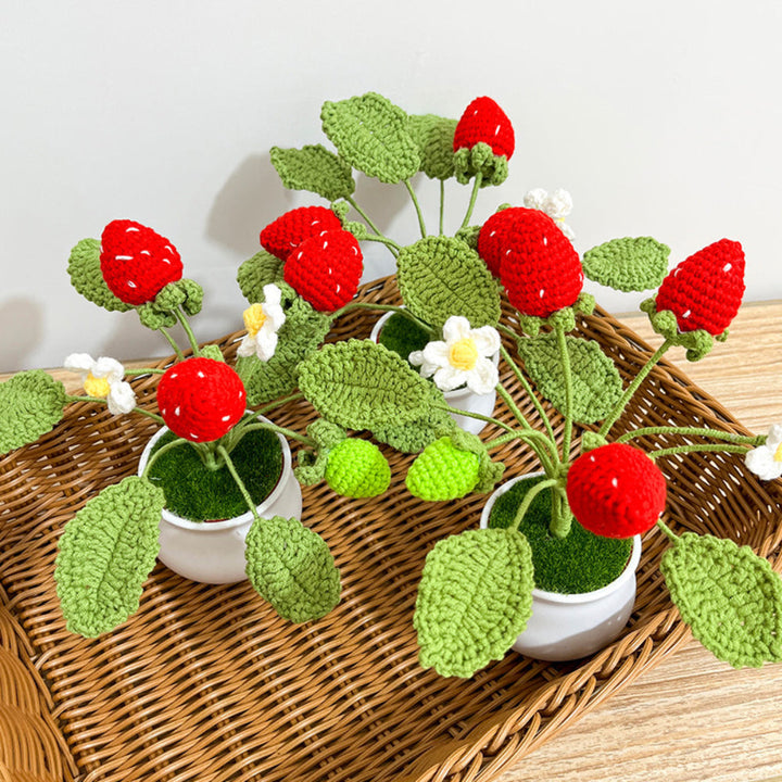 Strawberry Orange Potted Plants Completed Hand Woven Knitted Potted Plants Gift for Handicraft Lover