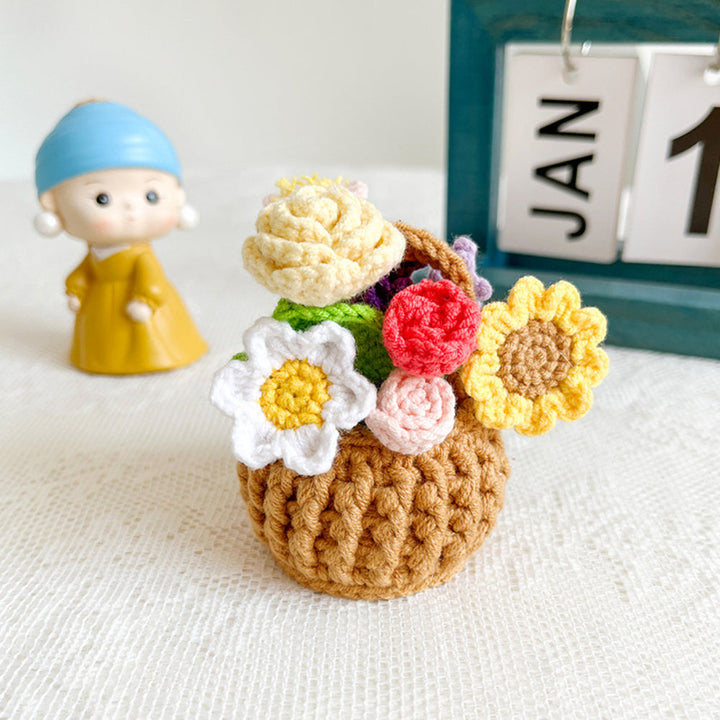 Multicolor Flowers Crochet Potted Plants Completed Hand Woven Knitted Potted Plants Gift for Handicraft Lover