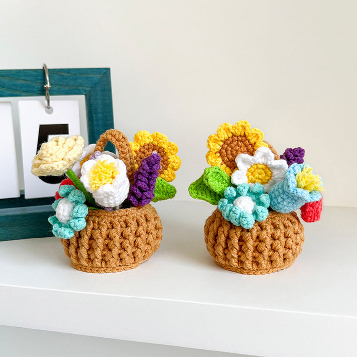 Multicolor Flowers Crochet Potted Plants Completed Hand Woven Knitted Potted Plants Gift for Handicraft Lover