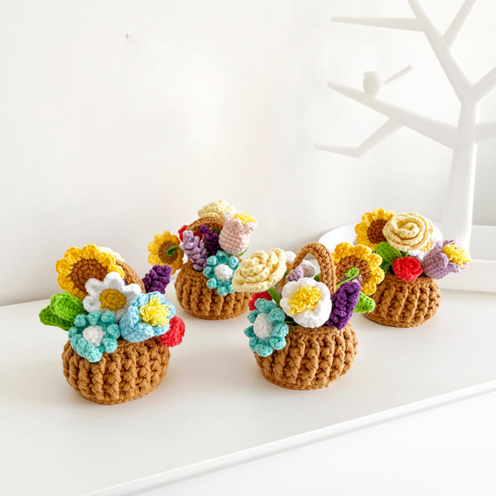 Multicolor Flowers Crochet Potted Plants Completed Hand Woven Knitted Potted Plants Gift for Handicraft Lover