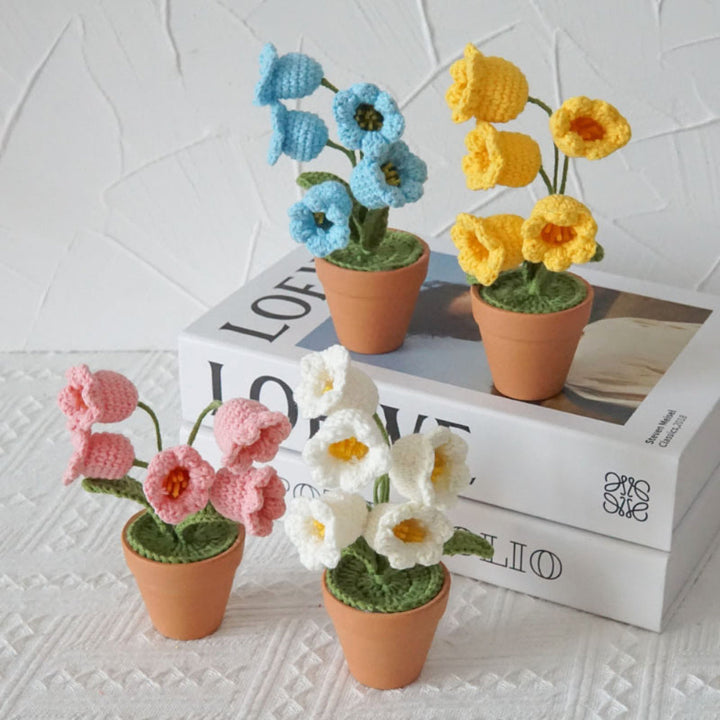Lily of the Valley Potted Plants Completed Hand Woven Knitted Potted Plants Gift for Handicraft Lover