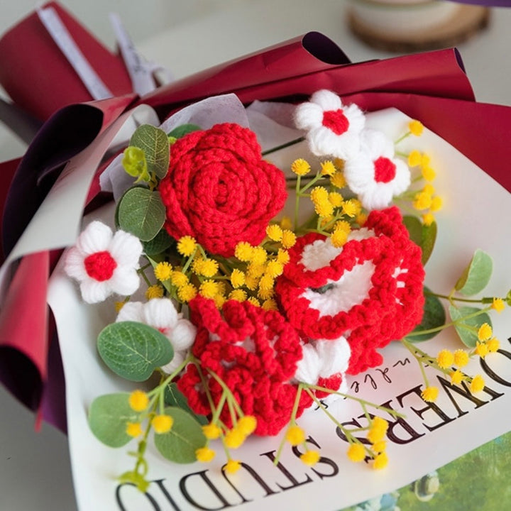 Crochet Flowers Bouquet Handmade Knitted Carnation Bouquet with Light Strip Gift for Her Wedding Gift