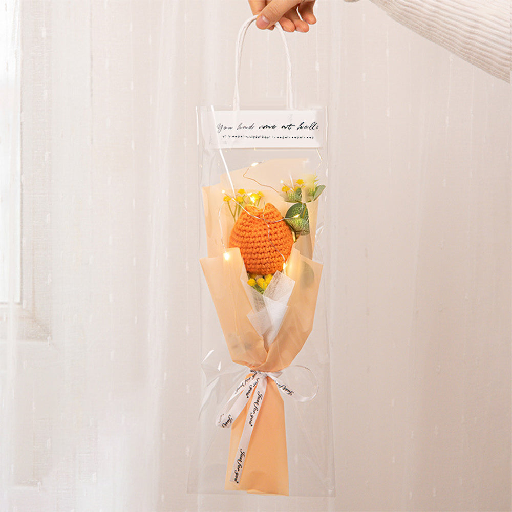 Crochet Flowers Bouquet Handmade Knitted Tulip Carnation Bouquet with Light Strip Gift for Her Wedding Gift