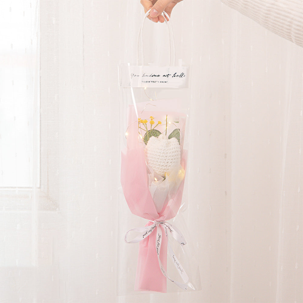 Crochet Flowers Bouquet Handmade Knitted Tulip Carnation Bouquet with Light Strip Gift for Her Wedding Gift