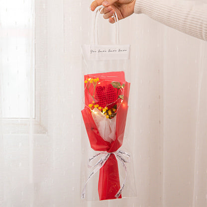 Crochet Flowers Bouquet Handmade Knitted Tulip Carnation Bouquet with Light Strip Gift for Her Wedding Gift