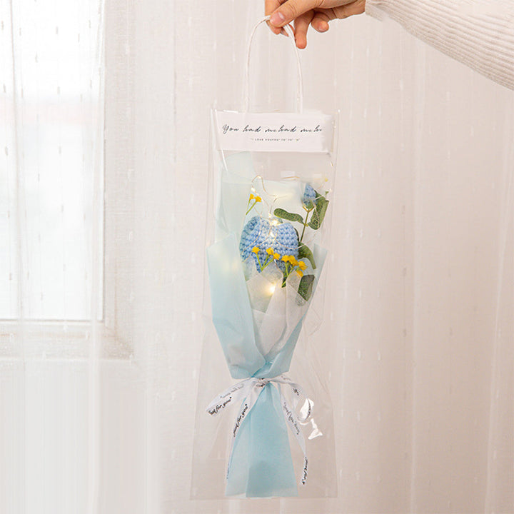 Crochet Flowers Bouquet Handmade Knitted Tulip Carnation Bouquet with Light Strip Gift for Her Wedding Gift