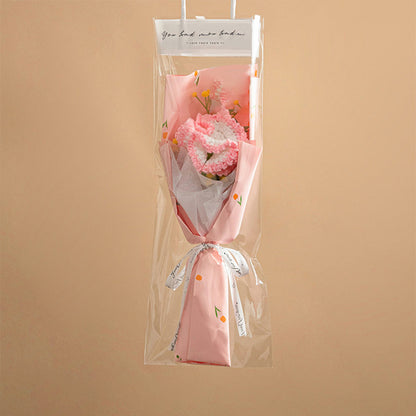 Crochet Flowers Bouquet Handmade Knitted Tulip Carnation Bouquet with Light Strip Gift for Her Wedding Gift