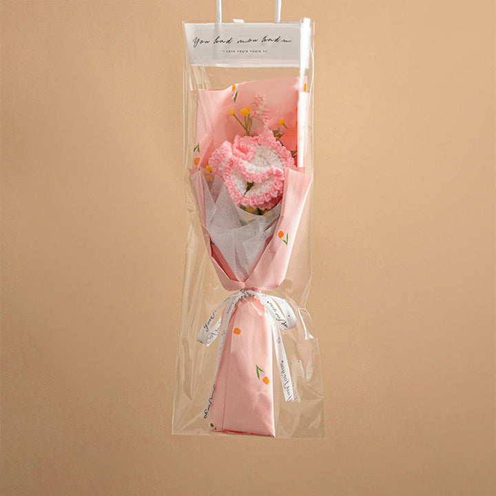 Crochet Flowers Bouquet Handmade Knitted Tulip Carnation Bouquet with Light Strip Gift for Her Wedding Gift