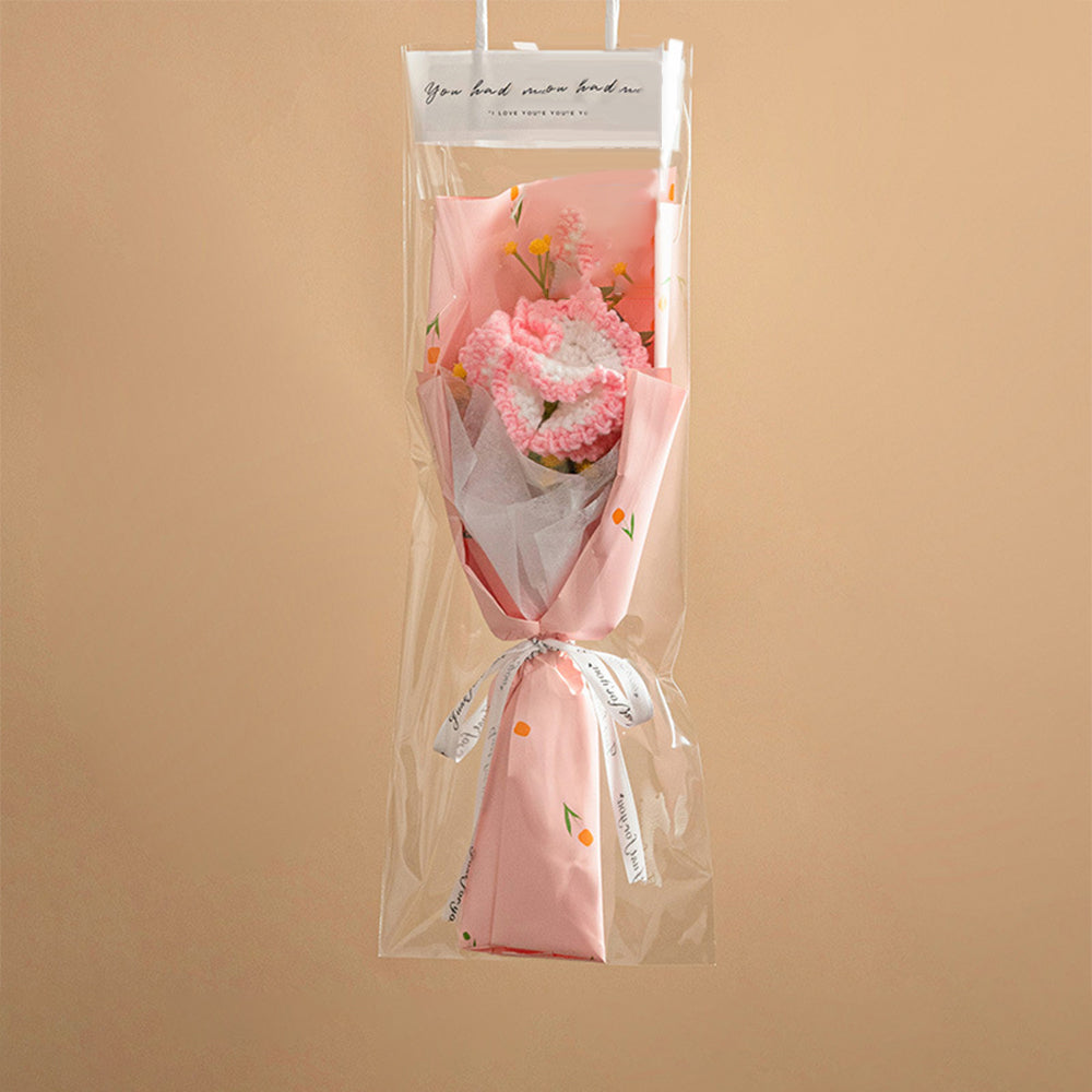 Crochet Flowers Bouquet Handmade Knitted Tulip Carnation Bouquet with Light Strip Gift for Her Wedding Gift