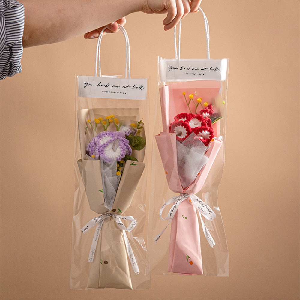 Crochet Flowers Bouquet Handmade Knitted Tulip Carnation Bouquet with Light Strip Gift for Her Wedding Gift