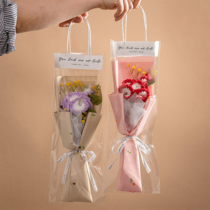 Crochet Flowers Bouquet Handmade Knitted Tulip Carnation Bouquet with Light Strip Gift for Her Wedding Gift