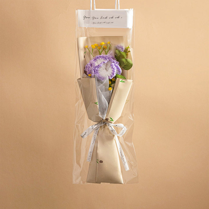 Crochet Flowers Bouquet Handmade Knitted Tulip Carnation Bouquet with Light Strip Gift for Her Wedding Gift