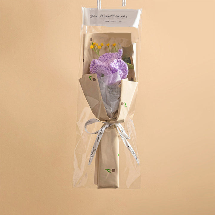 Crochet Flowers Bouquet Handmade Knitted Tulip Carnation Bouquet with Light Strip Gift for Her Wedding Gift