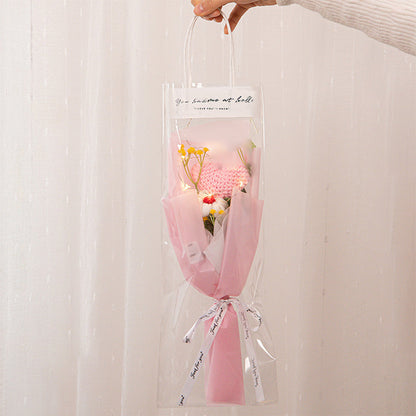 Crochet Flowers Bouquet Handmade Knitted Tulip Carnation Bouquet with Light Strip Gift for Her Wedding Gift