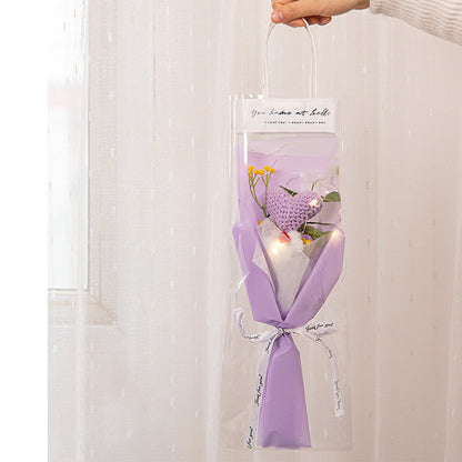 Crochet Flowers Bouquet Handmade Knitted Tulip Carnation Bouquet with Light Strip Gift for Her Wedding Gift